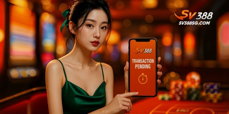Màn hình “Đang xử lý giao dịch” hiển thị trạng thái rút tiền tại SV388