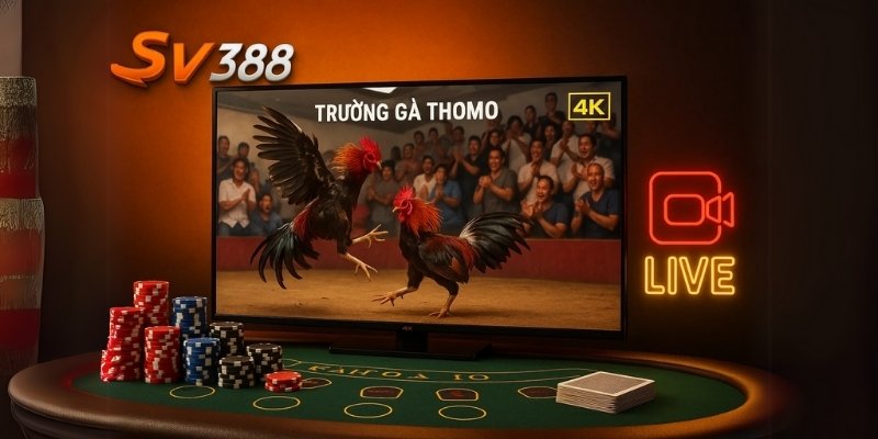 Trải nghiệm trực tiếp đá gà Thomo trên SV388 với hình ảnh sắc nét và cảm giác như ngồi giữa trường gà.